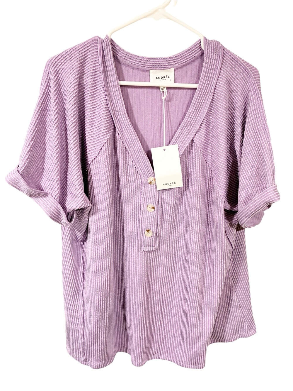 ANDREE BY UNIT LIGHTWEIGHT CROCHET TOP Waffle Knot Lilac Purple Size 1X NEW